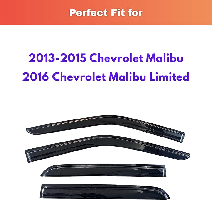 KPY Rain Guards Fit for 2013-2015 Chevrolet/Chevy Malibu, Out-Channel Window Visors Vent Wind Deflectors 4PC, Car Accessories for 2016 Malibu Limited