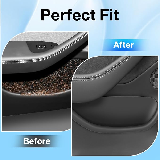 2025 2026 Tesla Model Y Juniper Door Pocket Liner & Storage Organizer Set | 4PCS Full-Cover TPE Door Slot Trays Waterproof Interior Accessories Fit for Model Y 2025 2026 Not Fit Standard & YL