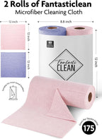 Microfiber Cleaning Cloth Roll -60 Pack, Tear Away Microfiber Towels, 12" x 12", Reusable, Washable, Scratch Free, Ultra Absorbent Dishcloth for All-Around Cleaning (Pink & Lavender)