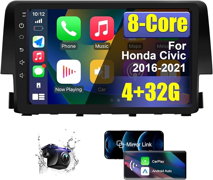 Upgraded Android 14 8 Core Car Radio Stereo for Honda Civic 2016-2021 4+32G | Wireless CarPlay & Android Auto | 9 inch Ultra HD Touchscreen | 1080P Backup Camera AM/FM/RDS SWC Wi-Fi GPS SWC