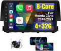 Upgraded Android 14 8 Core Car Radio Stereo for Honda Civic 2016-2021 4+32G | Wireless CarPlay & Android Auto | 9 inch Ultra HD Touchscreen | 1080P Backup Camera AM/FM/RDS SWC Wi-Fi GPS SWC