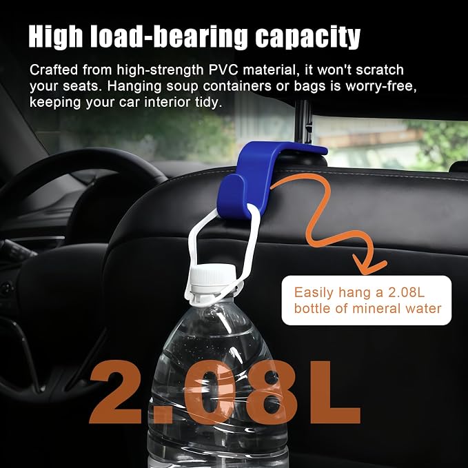 Purse Hook for Car, 4 PCS Car Purse Hook Headrest Hooks, 360° Rotatable Back Seat Storage Organizer, Universal Vehicle Seat Hanger for Purses, Handbags, Grocery Bags, Water Bottles, Blue
