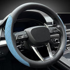 Nappa Leather Steering Wheel Cover,Elegant Diamond Checkered Design, Non-Slip wear-Resistant, Enhance Driving Comfort, Suitable for Steering Wheel Diameter 14 1/2‘-15’ Models.Black Blue