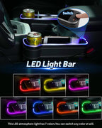 RGB Color Changing LED Car Seat Gap Filler Organizer Console Side Seat Gap Storage Box with Cup Holders and USB Chargers for Car Interior Accessories (2 Pack)