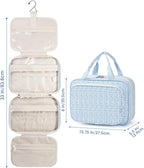 Hanging Toiletry Bag for Women Travel Makeup Bag Organizer Toiletries Bag for Travel Size Essentials Accessories Cosmetics (Blue Flower Buds (Medium))