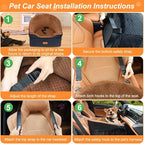 Dog Car Seat for Small & Medium Dogs, Detachable & Washable Booster Seat for Pets Up to 30lbs, Travel Bed with Storage Pockets and Safety Belt – Brown&Black