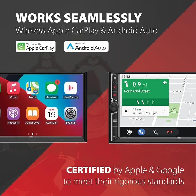 DCA73W-BC 7" Wireless CarPlay Android Auto Double DIN Stereo