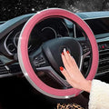 New Diamond Leather Steering Wheel Cover with Bling Bling Crystal Rhinestones, Universal Fit 15 Inch Car Wheel Protector for Women Girls Pink