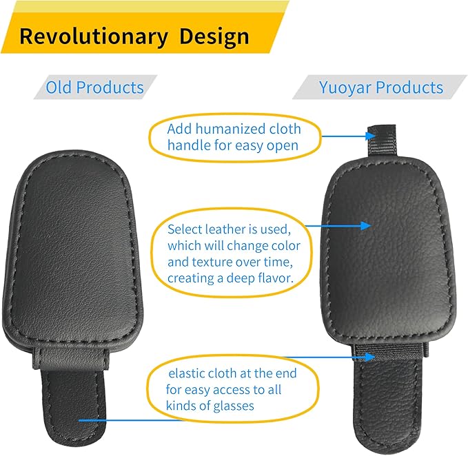 Magnetic Leather Sunglasses Holder for Car, 2 Packs (Black) | Magnetic Car Visor Accessories