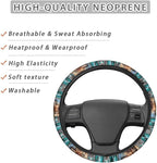 Car Steering Wheel Cover Universal 15 Inch Steering Wheel Wrap Anti-Slip Soft Elastic Decorative Auto Accessories All Weather Protection, Aztec Running Horse Teal
