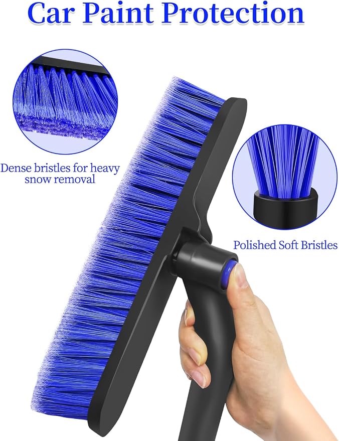 42.5 Inch Car Scraper Snow Brush, 12.6 Inch Large Brush Head with Ice Scraper for Window Windshield, Portable Snow Scraper for SUV Truck Vehicle RV Auto - Blue