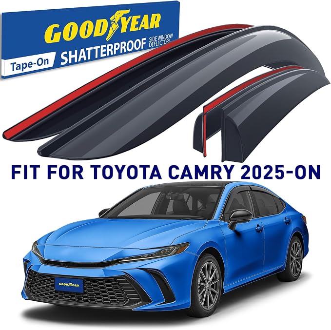 Goodyear Shatterproof Window Deflectors for Toyota Camry 2025-2026 Sedan, Tape-on Rain Guards, Window Visors, Vent Deflector Visor, Car Accessories, 4 pcs. - GY008946