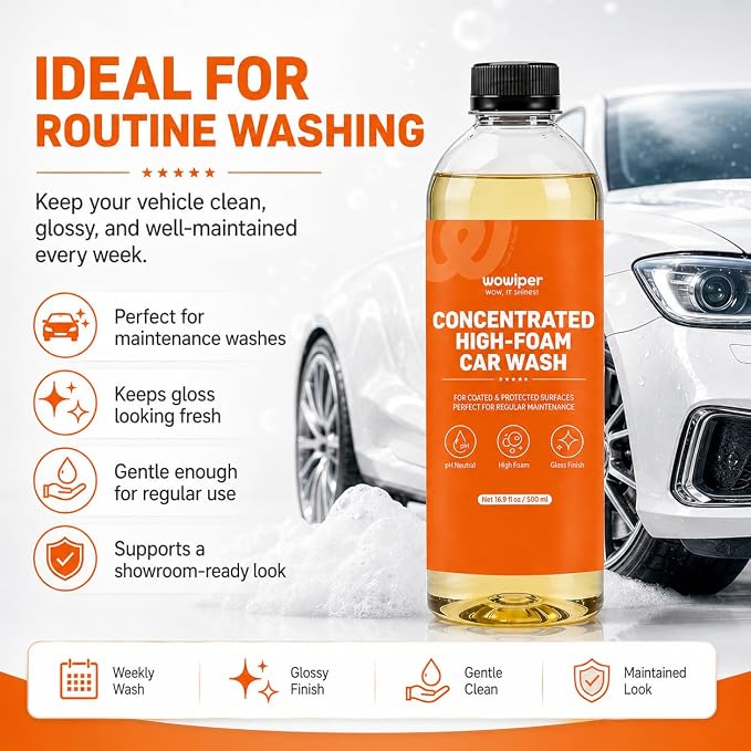 High Foam Car Wash Soap, pH Neutral Car Shampoo for Foam Cannon, Gun or Bucket Wash, Concentrated Car Soap Safe for Wax, Sealant, Ceramic Coating and Clear Coat, Gloss Finish Formula