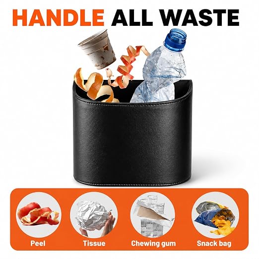 Leather Car Trash Can – Leakproof & Easy-to-Clean Car Garbage Can for Luxury Cars, SUVs & Trucks | Includes 60 Custom Liners, Secure Hook, Easy Install, Black