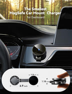 All-Metal MagSafe Car Mount Charger, 15W Mini Magsafe Car Charger for Dashboard, Wireless Car Charger for iPhone 17 Pro Max Plus/iPhone 16 15 14 13 12 Pro Max Plus, Black
