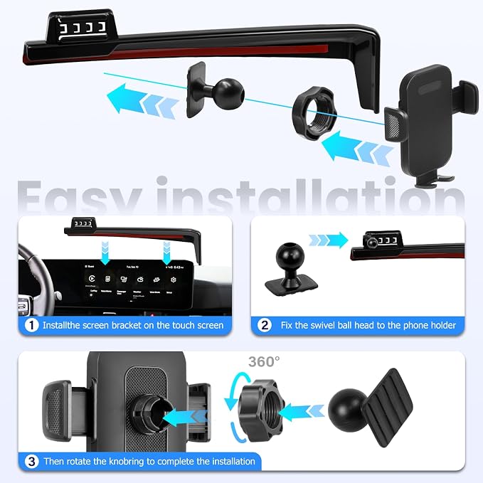 Car Phone Holder Fit for Kia Carnival 2025-2026 Accessories -Cell Phone Mount for Carnival 12.3 inch Touchscreen Hands-Free 360° Rotation,Does Not Affect Air Vent