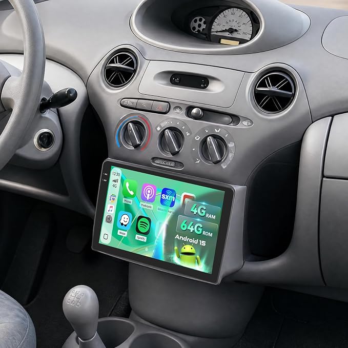 5Ghz WiFi 4G+64G Android 15 Car Radio for Toyota Yaris 1999-2005/ECHO 2000-2002 Car Stereo with Wireless Carplay/Android Auto, 9 Inch HD Touchscreen with GPS Bluetooth5.0 FM/RDS EQ SWC
