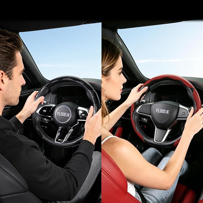 Universal Steering Wheel Cover,Carbon Fiber,3pcs Set(blue) | Clip-On Segmented Fit;Carbon Fiber Look;Fits Most 14-16 in Round or D-Shaped Wheels;Easy Wipe Clean;Non Slip;4 Colors