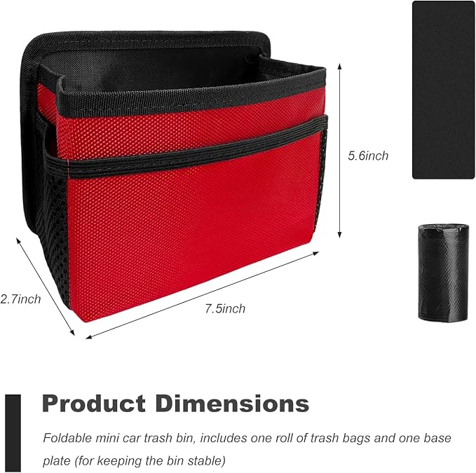 Car Trash Can, Foldable Multi-Pocket Design Auto Hanging Storage Container with Garbage Bags, Multifunctional Mini Oxford Storage Bag Garbage Holder for Cars SUVs Trucks (Red)