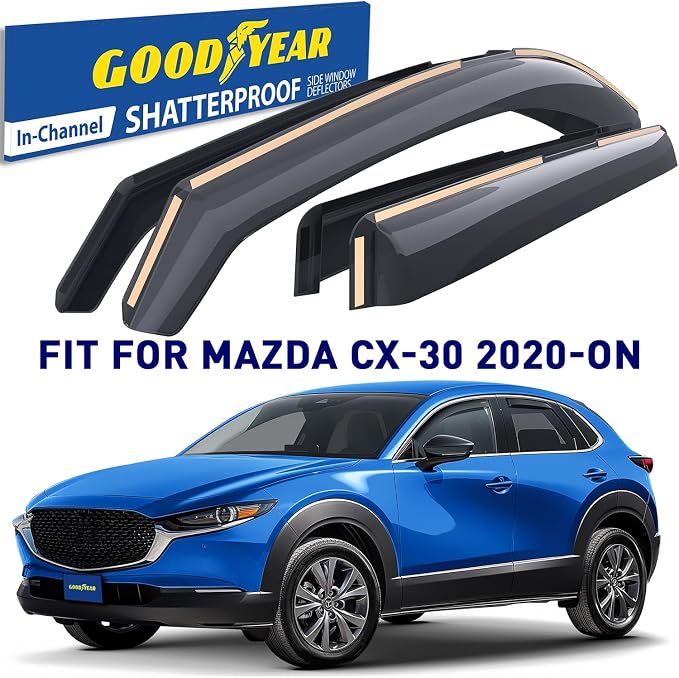 Goodyear Shatterproof in-Channel Window Deflectors for Mazda CX-30 2020-2026, Rain Guards, Window Visors for Cars, Vent Deflector, Car Accessories, 4 pcs - GY007842