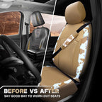 Cow Print Faux Leather Car Seat Covers & Cow Car Mats & Cow Steering Wheel Cover Seat Belt Pads Universal fit for SUV,Van,Saden,Truck Cute Car Accessories Automobile Interior Sets All Beige