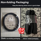 D Shaped Steering Wheel Cover, Flat Bottom Car Wheel Cover 14 1/2-15 inch (37-39 cm), Non-Folding Packaging, Microfiber Leather, Black and Light Creamy White