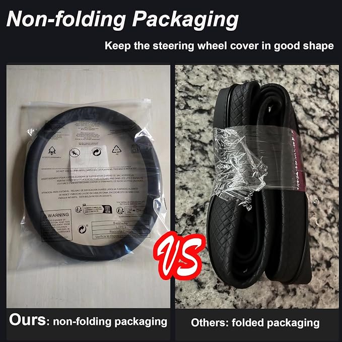 Steering Wheel Cover Universal Standard Size 14.5-15 inch, Non-Folding Packaging, Microfiber Leather, Anti-Slip, Soft Grip, Fits Most Cars SUVs Trucks, Black and Light Creamy White