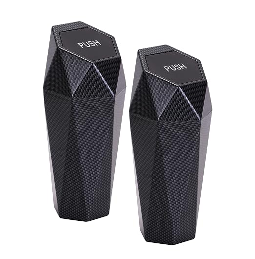 Car Trash Can with Lid, 2 Pack Mini Car Trash Can Cup Holder, Cars Garbage Can Car Accessories for Interior, Leakproof Car Trash Bin, Multipurpose Trash Can for Cars (Carbon Fiber Pattern)
