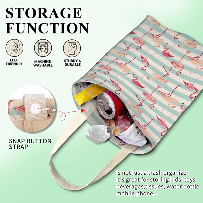 Car Trash Can, Cute Car Trash Bag, Hanging Car Organizer and Storage Bag, Trash Bin for Car Accessories, Vehicle, Travelling, Camping Cute Pink Flamingos