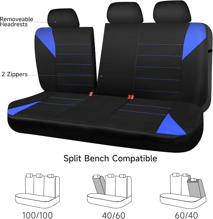 Neoprene Wetsuit Seat Covers, Waterproof Car Seat Covers Full Sets with 5mm Composite EVA, Universal Fit for Car Sedan, SUV Trucks Anti Slip with Airbag Compatible(Black Blue