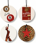 Funky Red Cheetah Orange Car Air Freshener 4 Pcs, Girly Leopard Star Lucky 8 Ball Round Hanging Air Freshener for Cars Closet Drawer Books, Red Cheetah Car Accessories Mirror Decor for Women
