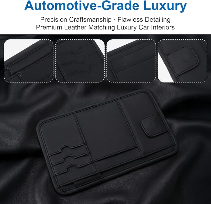 2 Pcs Car Sun Visor Multi-Pocket Organizer, Pu Leather Car Visor Organizer | Premium Pu Leather & Durable, Multi-Functional Storage, Instant Installation, Secure Fit