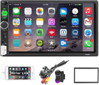 Car Stereo Double Din Bluetooth Car Radio 7 Inch MP5 Player HD Touch Screen FM Radio Audio Receiver AUX in USB TF Card Input Multimedia Player Mirror Link with Backup Camera