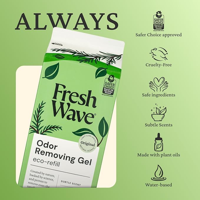 Odor Removing Gel Refill, 63 oz., Pack of 2 - Safer Odor Absorbers for Home, Natural Plant-Based Odor Eliminator, Every 15 oz. lasts 30-60 Days, For Cooking, Trash & Pets