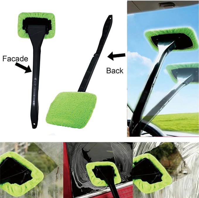 10pcs Car Windshield Cleaning Tool, Windshield Cleaner with 5 Washable and Reusable Microfiber Pads and Extendable Handle, for Auto Glass Wiper (Green（10pcs）)