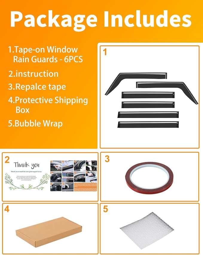 Low-Profile Window Rain Guards Fit for 2018-2026 Wrangler JL 4-Door,4-pcs Rain Guard Side Window Visors Extra-Thick Vent Visor Window Deflectors Tape-on Vent Shades Car Accessories