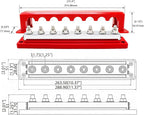 600A Bus Bar Heavy Duty Power Distribution Block 48V DC Busbar Box with 8 x M10(3/8") Terminal Studs for Battery Marine Automotive RV Car Truck (Red)