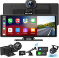 Wireless Apple Carplay Screen for Car with 4K Dash Cam, 10.26" Portable Apple Carplay & Android Auto, HD Touchscren with 1080p Backup Camera, Mirror Link/Voice Control/Music Play/GPS Navigation