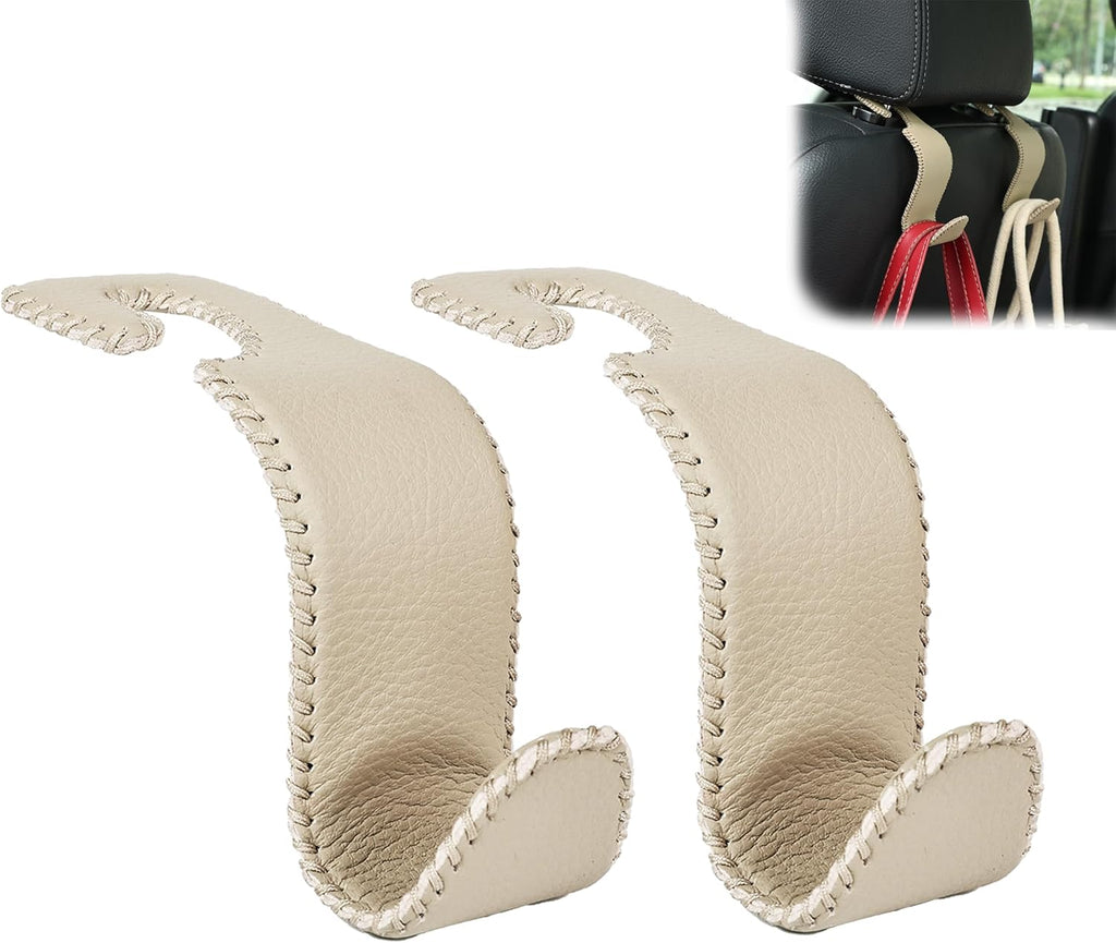 Car Headrest Hooks (4-Pack) — Leather Seat-Back Organizer Hangers