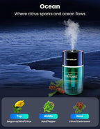 Smart Car Air Freshener Diffuser with Star Light, 120ml Essential Oil, Auto On/Off, 4 Mist Modes, Long Lasting Rechargeable Aroma Diffuser Aromatizante Para Carro for Home, Office-Ocean