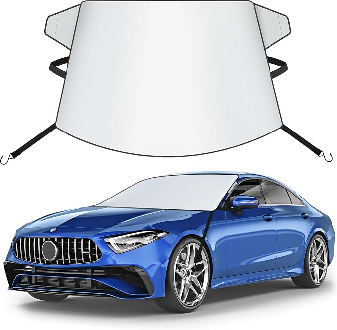 Car Windshield Sun Cover - 600D Windshield Sun Shade Window Cover Heavy Duty & UV Resistant, Outside Summer Sunshade Protector for Most Sedan Cars (62 x 50 Inch)