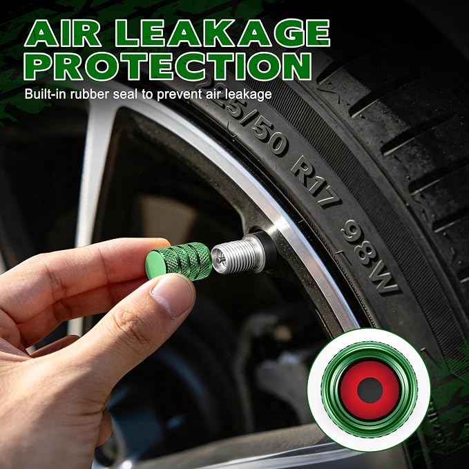 12PCS Tire Valve Stem Caps, Car Exterior Accessories, Aluminum Alloy Valve Cover Universal for Cars, Trucks, Motorcycles and Bicycles (Green)