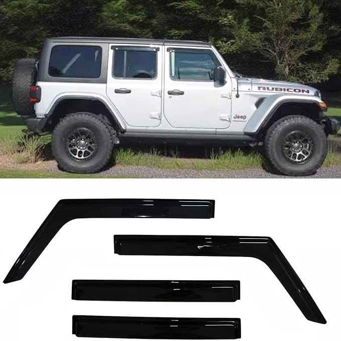 Tape-On Side Car Window Visors Rain Guards for 2018-2025 Jeep Wrangler JL 4 Door Smoke Tinted Vent Deflector Sun Shades