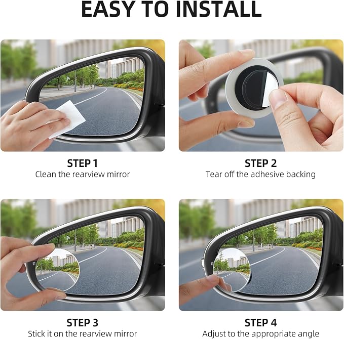 Blind Spot Mirror for Car (2 Pack) - HD Frameless Wide-Angle Convex Mirror for Side View Mirrors Blindspot - 2 Inch Round Self Adhesive Angle Adjustable Blind Spot Mirrors for Car, SUV, Trucks