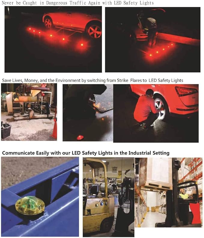 Roadside Flashing Flares Safety Warning Light Emergency LED Strobe Light with Magnetic Base Vehicle and Marine (Amber)