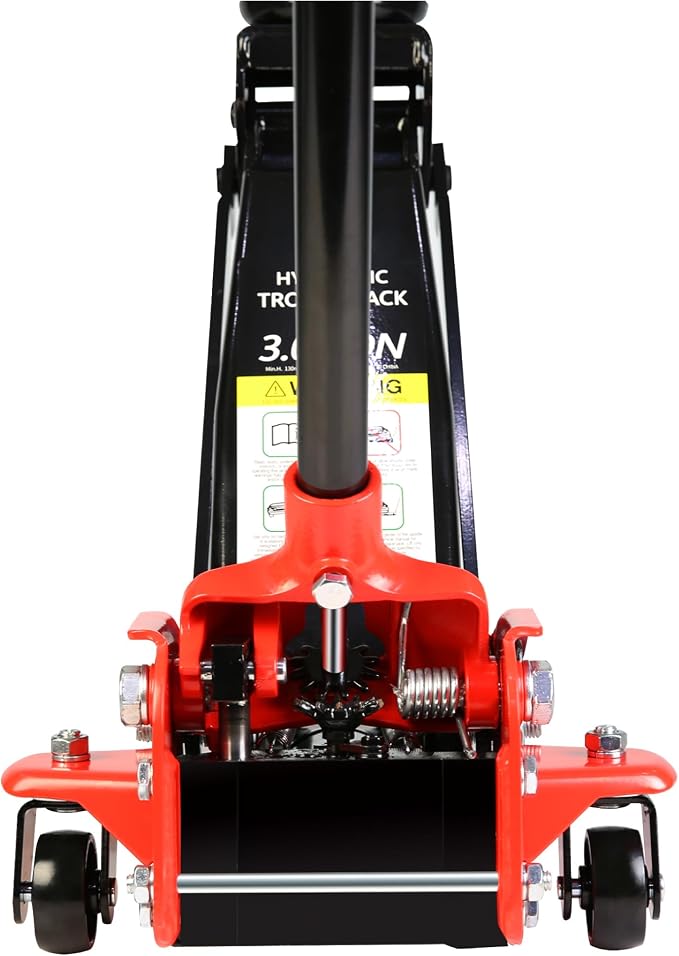 Professional Heavy Duty Hydraulic Floor Jack - Low Profile Steel Racing Jack With Piston Quick Lift Pump, 3 Ton (6,000 lb) Capacity, 5.1"-20" Lifting Range, Red