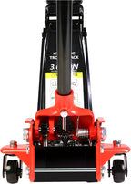 Professional Heavy Duty Hydraulic Floor Jack - Low Profile Steel Racing Jack With Piston Quick Lift Pump, 3 Ton (6,000 lb) Capacity, 5.1"-20" Lifting Range, Red