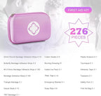 277PCS Compact Emergency First Aid Kit for Car Business Travel Size Backpacking Gear Bag Camping Essentials Survival Kit Supplies for Road Trips, Hiking, Outdoor Play Pink