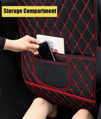 Leatherette Car Seat Protector - 2 Pack Large Car Kick Mats with Storage Organizer Seat Back Cover Against Dirty Shoes & Scratches, Universal Fit for Most Vehicles (Black with Red Line)