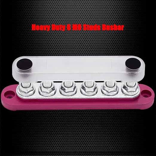 6 x M8 (5/16") Studs Power Distribution Block Bus Bar 12V, 5.9" HD 200A Marine BusBar Battery Distribution Block W/Cover for Car Boat Solar (Red)